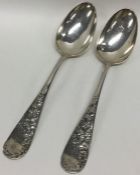 A pair of Continental silver tablespoons with flor