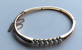 A natural pearl and rose diamond hinged bracelet w