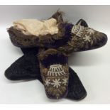 A pair of 19th Century silk court shoes with bead