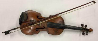 An old cased violin and bow. Apparently unnamed. E