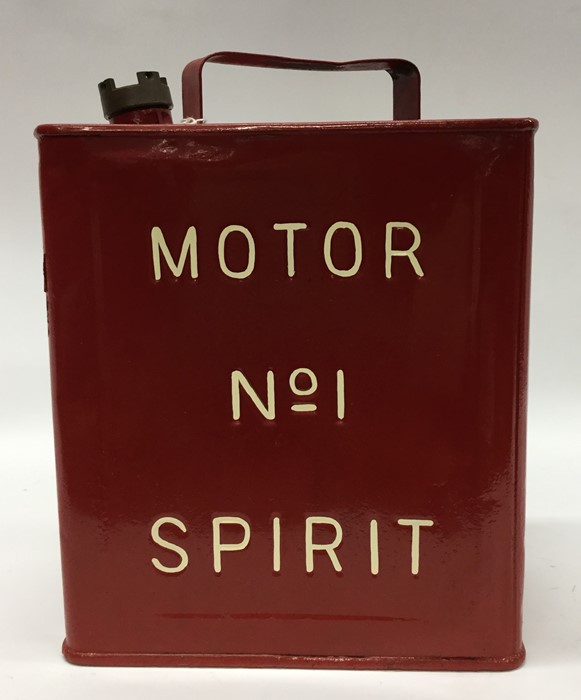 A "Motor No 1 Spirit" fuel can.