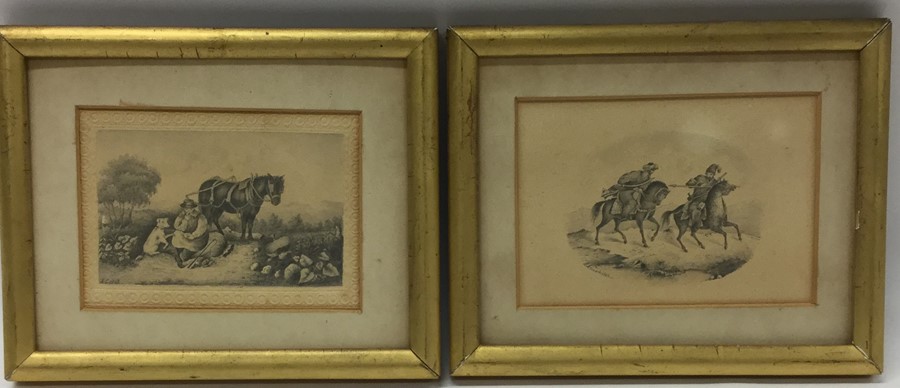 A pair of small 19th Century drawings in gilt fram