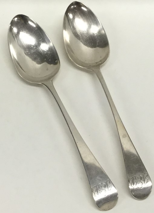 A pair of heavy Georgian silver OE pattern tablesp - Image 2 of 2