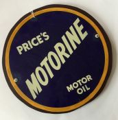 A circular "Price's Motorine Motor Oil" single-sid