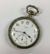 A gent's Swiss chrome pocket watch with white enam