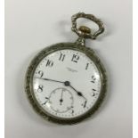 A gent's Swiss chrome pocket watch with white enam