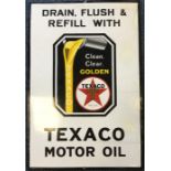 A large rectangular "Texaco Motor Oil Drain, Flush