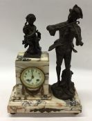 A marble and brass mounted clock garniture with en
