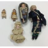 A small collection of porcelain headed dolls. Est.