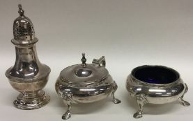 A good quality silver three piece cruet set. Sheff