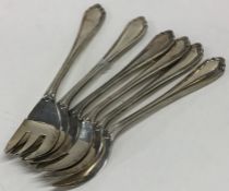 A set of six silver oyster forks. Sheffield. By HA