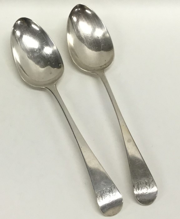 A pair of heavy Georgian silver OE pattern tablesp