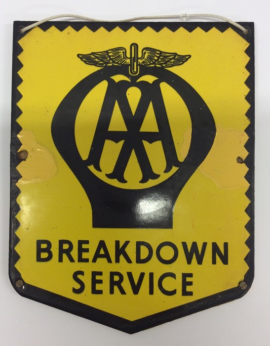 An "AA Breakdown Service" metal sign mounted on bo