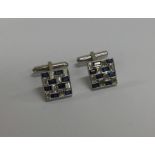 A pair of French sapphire and diamond chequerboard