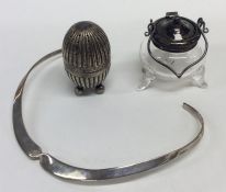 A silver mounted cauldron pepper together with a s