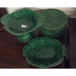 Old majolica leaf plates and cake stand.