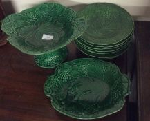 Old majolica leaf plates and cake stand.