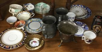 A collection of china, pewter mugs etc.