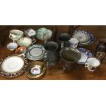 A collection of china, pewter mugs etc.