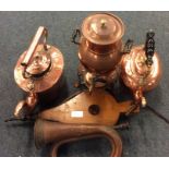 Old copper kettles, bellows etc.