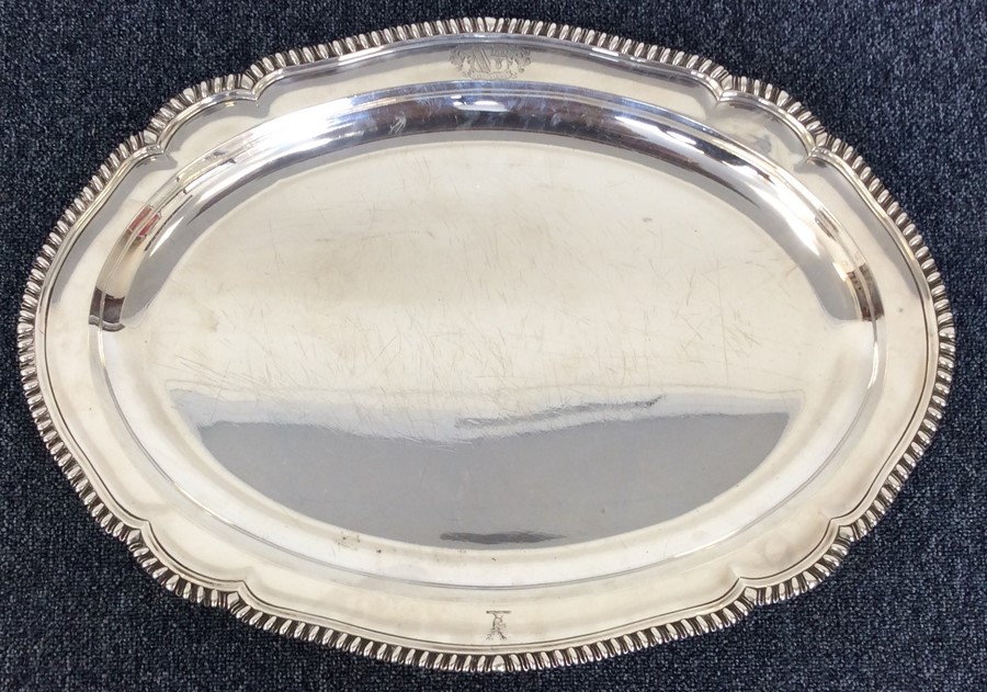 A massive Georgian silver oval meat dish with gadr - Image 3 of 3