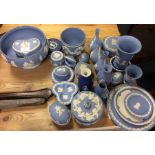 A large quantity of blue and white Wedgwood Jasper