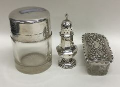 A small silver pepperette together with a hobnail
