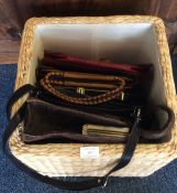 A box containing old handbags.