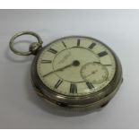 A gent's open face pocket watch with white enamell