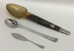 A silver and horn mounted preserve spoon together