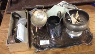 A plated salver, christening cup etc.
