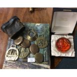 Horse brasses, opera glasses and a photo album etc