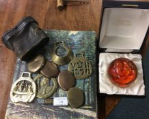 Horse brasses, opera glasses and a photo album etc