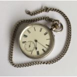 A gent's silver open faced pocket watch with white