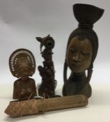 Five pieces of carved and other tribal items. Est.