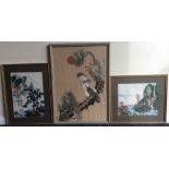 Three framed and glazed Oriental silkwork pictures