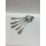 EXETER: Five various large silver tablespoons. Vari