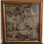 Two maple framed and glazed needlework pictures. E