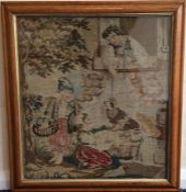 Two maple framed and glazed needlework pictures. E