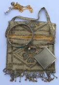 A stylish silver bead work purse together with a s