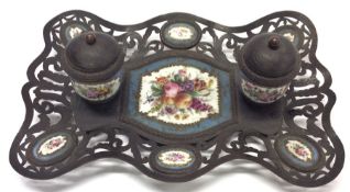 A good Victorian and enamel dressing table tray de