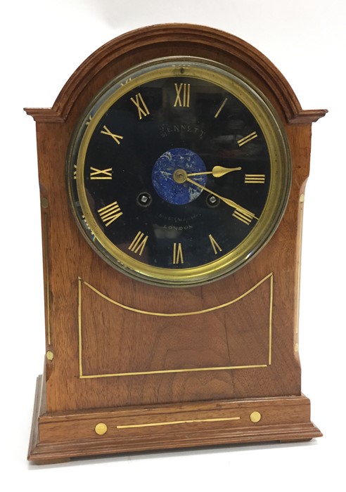 A good mahogany wall clock with black dial and bra - Image 2 of 2