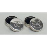 Two modern circular silver christening boxes. Appr