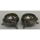 A pair of Edwardian tapering salts with bead decor