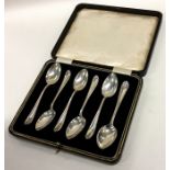 A boxed set of six silver coffee spoons. Birmingha