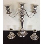 A large silver plated candelabra.