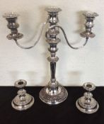 A large silver plated candelabra.