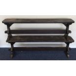 A pair of oak benches with stretcher bases. Est. £