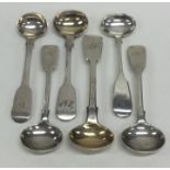 EXETER: A group of silver fiddle pattern salt spoo