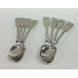 EXETER: Eight silver fiddle pattern teaspoons. Variou